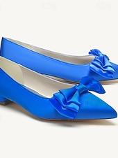 abordables Dama de honor-Mujer Zapatos de boda Bailarinas Fiesta Pajarita Tacón Bajo Dedo Puntiagudo Elegante Satén Negro Blanco Marfil