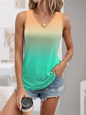 voordelige Grafische winkel Tanktops &amp; Camis-Vrouwen Camisole Tanktop Vest Ombre Kleur Gradiënt Print Geel Rekbare Casual Vakantie Strand Mouwloos V-hals Zomer Tank