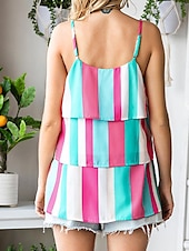 abordables Débardeurs et camisoles femme-Débardeur Femme à Bretelles Débardeur Mode Streetwear Moderne Rayé Volant Imprimé Superposé Sans Manches Tops Réguliers Col V Décontracté Plage Jaune Violet Fuchsia Orange Vert Été