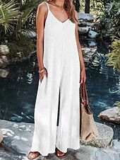 olcso nyaralás jumpsuit-Női Szabályos Jumpsuitek Utcai sikk Tömör szín Ujjatlan V-alakú Nyitott hátú Utca Napi Normál Fekete Fehér Bor Nyár