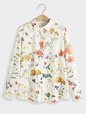 economico Bluse Floreali-Camicia da donna a maniche lunghe con bottoni Blusa di moda Streetwear floreale Bottoni stampa Top regolari Colletto casual Vacanze Bianco Primavera e Autunno