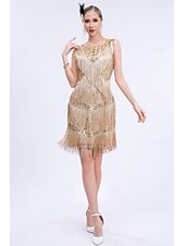 olcso Öltözetek-Retró Ordító 20-as évek 1920-as évek Flapper ruha Felszerelések Koktélruha A nagy Gatsby Flapper lány Esküvői Vendég Flitter Női Esküvő Esküvői vendég Buli / Este Felnőttek 1 Karkötő Ruha Kesztyűk