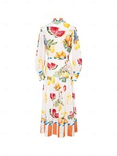 billige uformell kjole med trykk-print stripe frukt midi skjorte kjole
