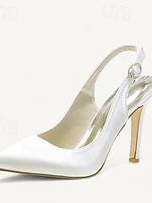 billige Bryllupsgjest-Dame bryllup sko Slingback Brudesko Spenne Stiletthæl Spisstå Basispumps Sateng Hvit Krystall Sølv