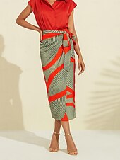 economico gonna da donna-gonna midi in vita elasticizzata color block in raso