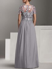 cheap Mom&#039;s Jumpsuits-Beach Wedding Jumpsuit / Pantsuit Mother of the Bride  Wedding Guest Elegant Jewel Neck Ankle Length Stretch Chiffon Short Sleeve with Lace Pleats free custom size