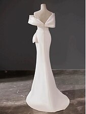 cheap Casual Wedding Dresses-Beach Open Back Simple Wedding Dresses Beach Wedding Sheath / Column Scoop Neck Sleeveless Sweep / Brush Train Stretch Fabric Bridal Gowns With Solid Color Summer Wedding Party 2025