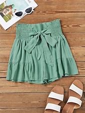 Недорогие Шорты-бермуды-Жен. Шорты Skort Классический На каждый день Короткие Завышенная Полотняное плетение Оборки Эластичная талия Высокий вырез Воздухопроницаемость Мягкий Слабоэластичная На каждый день выходные