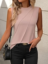 ieftine Bluze &amp; Camisole Damă-Top de camizolă pentru femei fără mâneci guler rotund alb asimetric stratificat elegant drapat vară primăvară casual îmbrăcăminte de lucru ajustare regulară top versatil