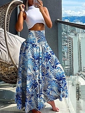 voordelige Grafische rokken-dames rok a-lijn swing maxi rokken print bloemen paisley vakantie zomer vintage boho zwart-wit zwart rood marineblauw