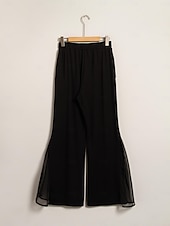 baratos Calça-Mulheres Parte inferior do sino Calças Comprimento total Chiffon Capital Elegante Casual Diário Roupa Diária Para Noite Preto Branco Outono Primavera Verão S M L
