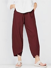 cheap Pants-Women&#039;s Cotton Linen Pants Pants Trousers Casual Daily Ankle-Length Plain Side Pockets Breathability Comfortable Inelastic Weekend Black Wine Green Khaki Spring &amp; Summer Regular Fit