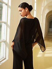 cheap Shirts,Tops &amp; Blouses-Modal Chiffon Crewneck Cape Sleeveless Top