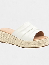 abordables Sandalias de Vacaciones-Mujer Zapatillas Playa de Boho Sandalias con Cuña Alpargata Plataforma Vacaciones Cuero microbiano Negro Blanco