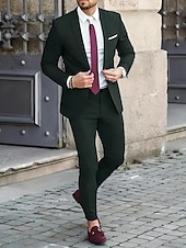 cheap Formal Suits-Black Blue Ivory Men&#039;s Wedding Suits Homecoming Suits Business Workwear Dress Suits Solid Colored 2 Piece Tailored Fit Single Breasted Two-button