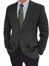preiswerte Blazer &amp; Jacke-Herren Tweed Fischgrät Blazer Retro Vintage Jacke Winter Regular Übergröße Einreihig Zwei Knöpfe Braun Schwarz Blau