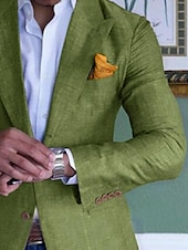 billiga Linne blazer-Maskulin Sportjacka Lin Blazer Mode Avslappnad Sommar Enfärgad Blå Lila Grön Skräddarsydd Passform Enknäppt Två knappar