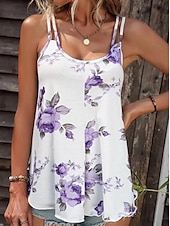 abordables Débardeurs et camisoles femme-Débardeur en camisole pour femmes imprimé floral décontracté sans manches débardeurs réguliers encolure en U vacances quotidien rouge bleu violet été