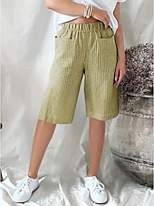 billige Bermuda-shorts-Dame Shorts Fritid hverdag Knelengde Stripet Lomme Elastisk midje Pusteevne Bekvem Uelastisk Ut på byen Helg Svart Gul Rosa Navyblå Sommer Normal