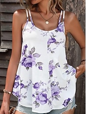 abordables Débardeurs et camisoles femme-Débardeur en camisole pour femmes imprimé floral décontracté sans manches débardeurs réguliers encolure en U vacances quotidien rouge bleu violet été