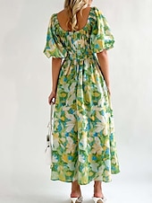 ieftine Rochii de Vacanță-Pentru femei Rochie Lunga Rochie Maxi Rochie casual Rochie leagăn Rochie A line Rochie de vară Stilat Vacanță Zilnic Dată Fit regulat Floral Manșon Jumate De Pe Umăr Roșu-aprins Albastru piscin