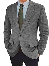 preiswerte Blazer &amp; Jacke-Herren Tweed Fischgrät Blazer Retro Vintage Jacke Winter Regular Übergröße Einreihig Zwei Knöpfe Braun Schwarz Blau