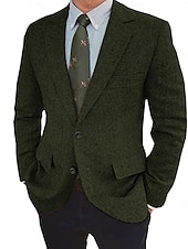 preiswerte Blazer &amp; Jacke-Herren Tweed Fischgrät Blazer Retro Vintage Jacke Winter Regular Übergröße Einreihig Zwei Knöpfe Braun Schwarz Blau