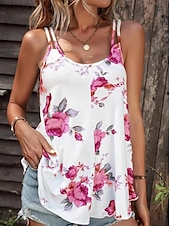 abordables Débardeurs et camisoles femme-Débardeur en camisole pour femmes imprimé floral décontracté sans manches débardeurs réguliers encolure en U vacances quotidien rouge bleu violet été