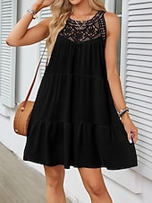 ieftine Rochii Albe din Dantela-Pentru femei Rochie Mini Rochie albă Rochie de dantela Rochie Boho Casual Vacanță Stradă Fit regulat Fără manșon Stil Nautic Negru Alb Roșu-aprins Bleumarin Vară