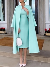 cheap With Jacket-Two Piece Sheath Mother of the Bride Dress Wedding Guest Church Elegant Jewel Neck Knee Length Stretch Fabric Half Sleeve Jacket Dresses with Solid Color Derby Dress Race Day Dress 2025