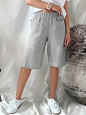 billige Bermuda-shorts-Dame Shorts Fritid hverdag Knelengde Stripet Lomme Elastisk midje Pusteevne Bekvem Uelastisk Ut på byen Helg Svart Gul Rosa Navyblå Sommer Normal