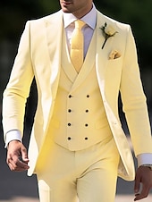 abordables Trajes de boda-De los hombres Boda Boda de otoño Trajes Pico Amarillo Claro Marrón Color sólido Ajustado Juego de 3 piezas Recto 2 botones