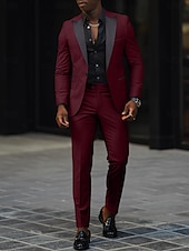 cheap Homecoming Suits-Men&#039;s Wedding Suits Homecoming Suits Burgundy Dark Green Fashion Daily Solid Colored Tailored Fit 2 Piece Single Breasted One-button