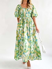 ieftine Rochii de Vacanță-Pentru femei Rochie Lunga Rochie Maxi Rochie casual Rochie leagăn Rochie A line Rochie de vară Stilat Vacanță Zilnic Dată Fit regulat Floral Manșon Jumate De Pe Umăr Roșu-aprins Albastru piscin