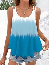 preiswerte Tank-Shirts &amp; kurze Jäckchen für Damen-Damen Unterhemd Tanktop Ärmellos Ombre Gelb Orange Scoop Neck Lässig Sommer Entspannt Passform Atmungsaktiv Schick Mode Größen Verfügbar
