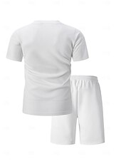 olcso Férfi Basic Tees szettek-Férfi 2 darab Póló öltönyök Rövidnadrág és póló szett Rövid ujjú Terített nyak Nyár Tömör szín Testedző Alkalmi Zseb 2 db Vakáció Hétköznapi viselet Sportruházat Fekete Fehér Barna Férfi felső póló