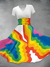 abordables Robe de cocktail-Femmes Robe Midi Robe d&#039;été Élégant Tropical Classique Vacances Maison Date Coupe Ample Graphique Manche Courte Col en V Noir Blanche Jaune Vert Claire Été