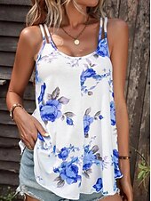 abordables Débardeurs et camisoles femme-Débardeur en camisole pour femmes imprimé floral décontracté sans manches débardeurs réguliers encolure en U vacances quotidien rouge bleu violet été