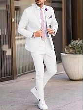 cheap Formal Suits-Black Blue Ivory Men&#039;s Wedding Suits Homecoming Suits Business Workwear Dress Suits Solid Colored 2 Piece Tailored Fit Single Breasted Two-button
