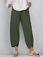 cheap Pants-Women&#039;s Cotton Linen Pants Pants Trousers Casual Daily Ankle-Length Plain Side Pockets Breathability Comfortable Inelastic Weekend Black Wine Green Khaki Spring &amp; Summer Regular Fit