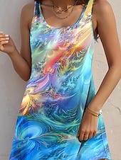 levne Umělecké a designové šaty-Dámské mini šaty casual šaty petite šaty sundress tank šaty vintage dovolená volný střih ombre bez rukávů crew neck modré léto
