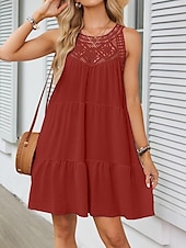 ieftine Rochii Albe din Dantela-Pentru femei Rochie Mini Rochie albă Rochie de dantela Rochie Boho Casual Vacanță Stradă Fit regulat Fără manșon Stil Nautic Negru Alb Roșu-aprins Bleumarin Vară