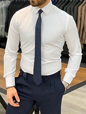 preiswerte Anzüge-Herren Hemd Heimkehr Standardpassform Langarm Revers einfarbig Polyester Schwarz Weiß 2025
