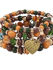 cheap Bracelets &amp; Bangles-Women&#039;s Bohemian Layered Bead Bracelet Heart Charm Stretch Multicolor Fashion Jewelry Accessory