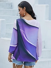 economico Top d&#039;Arte e Design per Donne-Blusa da donna a maniche lunghe con orlo asimmetrico tunica chiffon elegante stampa ombre neon e brillante orlo asimmetrico top lunghi scollo rotondo casual giornaliero rosa viola arancione verde