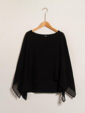 cheap Shirts,Tops &amp; Blouses-Modal Chiffon Crewneck Cape Sleeveless Top