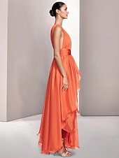economico Abiti per feste da ballo-Abiti da prom A-Line per matrimoni in spiaggia Abito Elegante Formale Estivo Asimmetrico Senza Maniche V Collo Chiffon con Ruches