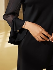 preiswerte Blusen-Damenbluse für Hochzeitsgäste, Partys, schwarz, hoher Halsausschnitt, Chiffon, Modal, Patchwork, ausgestellte Manschetten, schmale Passform, elastisch, elegant, lässig, Bürokleidung
