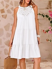 ieftine Rochii Albe din Dantela-Pentru femei Rochie Mini Rochie albă Rochie de dantela Rochie Boho Casual Vacanță Stradă Fit regulat Fără manșon Stil Nautic Negru Alb Roșu-aprins Bleumarin Vară