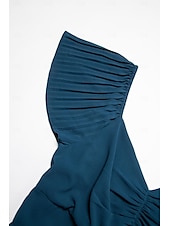 abordables Robes décontractées-Robe longue d&#039;invité de mariage en mousseline de soie pour femmes, élégante, bleue, plissée, col en v, manches courtes, ligne a, robe de soirée formelle